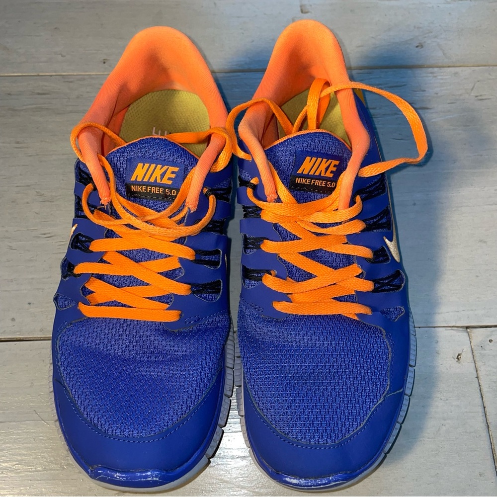 Women’s Nike Free 5.0 Running Shoes Blue/Orange Lightweight Cushion Size 7.5